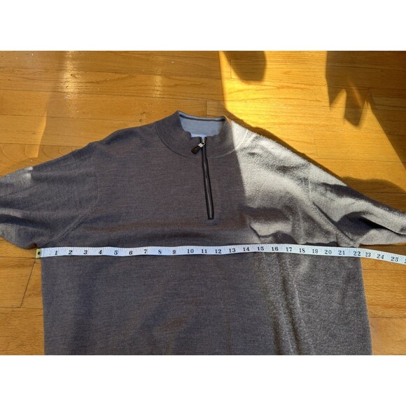 Peter Millar Crown Soft Nappa Trim Mens XL Merino Wool Silk 1/4 Zip Brown Rye - Picture 7 of 10